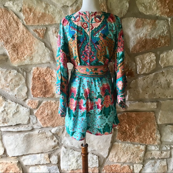 Jardin Des Plantes Peacock Romper In Turquoise - Picture 5 of 8